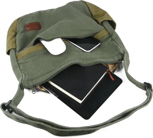 Vista 4 de Bolso bandolera grande de lona con múltiples bolsillos para hombres y mujeres, bolso cruzado de hombro para laptop