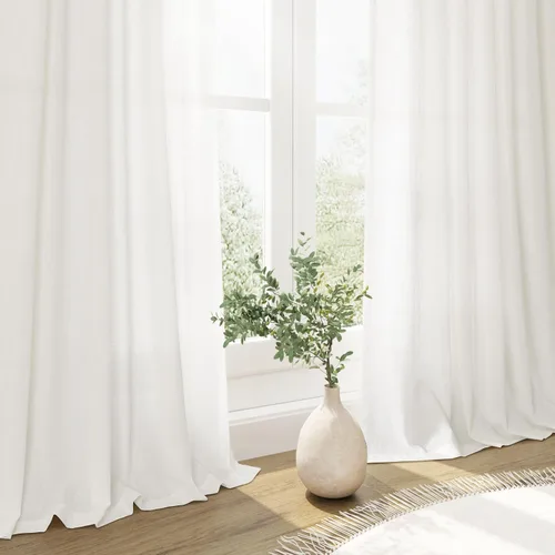 Vista 8 de Cortinas de lino extralargas de 144 pulgadas de largo para sala de estar con pestaña superior, cortinas modernas estilo casa de campo de dos pisos