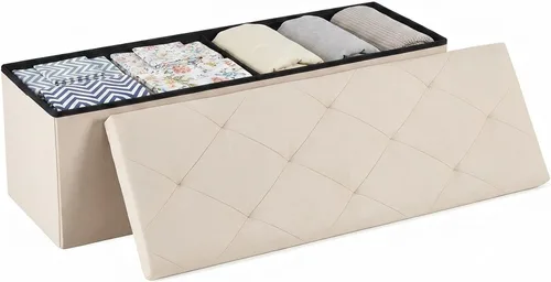 Vista 12 de DUMOS 30 Inch Foldable Storage Ottoman Bench, Gray Ottoman with Storage Grey