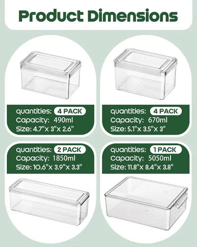 Vista 2 de KEMETHY - Paquete de 11 organizadores y almacenamiento para refrigerador, contenedores organizadores apilables para refrigerador, contenedores