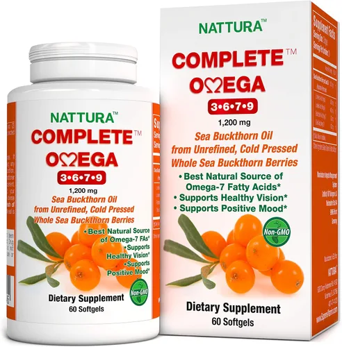 Vista 5 de Nattura Omega 3-6-7-9 completo aceite de espino cerval de mar puro, calidad europea, de bayas silvestres de espino cerval de mar entero prensadas