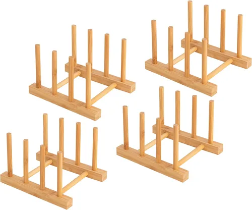 Vista 20 de HBlife - Escurreplatos de madera de acacia con organizador de tapa de olla y plato para gabinete, soporte de tabla de cortar, esculpidor