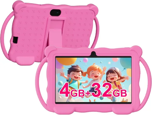 Vista 7 de Tableta infantil de 7 pulgadas para niños, Tableta de aprendizaje para niños de 32 GB ROM con estuche protector, aplicaciones educativas