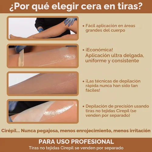 Vista 3 de Colección de bandas de cera Cirépil Cera cremosa sin colofonia para pieles sensibles - No pegajosa y fácil aplicación - Depilación corporal