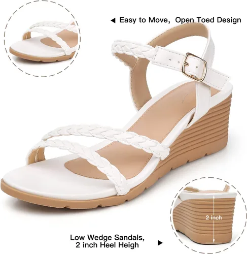 Vista 4 de SHIBEVER Wedge Sandals for Women Dressy Summer Low Wedges Womens Comfortable Open Toe Sandal