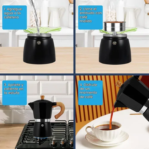 Vista 5 de 3 tazas Moka Pot Aluminio 5.1 fl oz Cafetera Italiana Estufa Cafetera Espresso Cafeteras Mocha Pot Percolador para estufa de cerámica eléctrica
