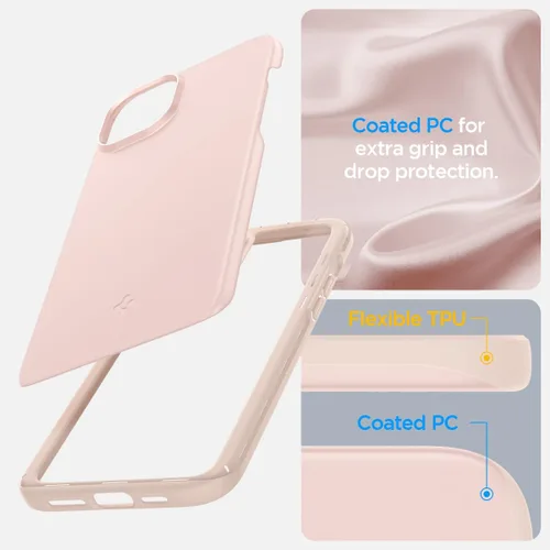 Vista 5 de Spigen Funda delgada diseñada para iPhone 15 Plus (2023) [carcasa dura] [protección de grado militar] - arena rosa