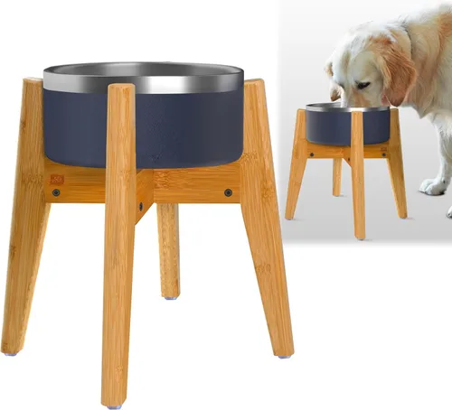 Vista 10 de Soporte para dispensadores de alimentos de agua para perros, adecuado para razas medianas, soporte de bambú para comederos automáticos elevados