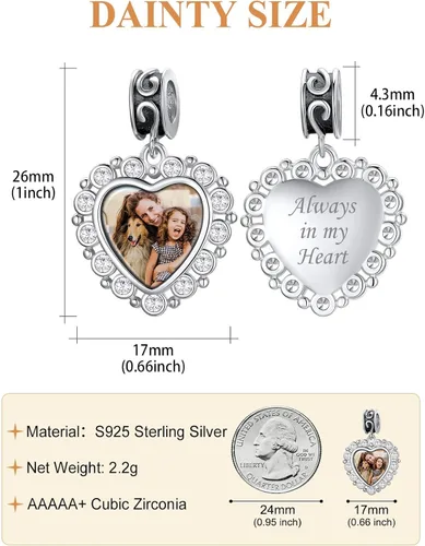 Vista 63 de Custom4U Photo Charms for Bracelets 925 Sterling Silver/Gold Plated Heart/Tree of Life/Round Charm Bead Personalized with Picture Custom