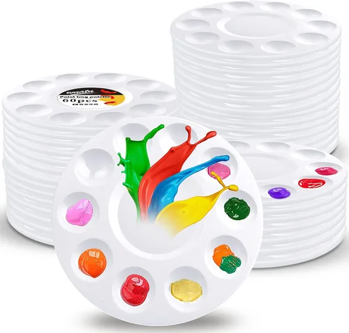 Vista 8 de Paletas de bandejas de pintura, paletas blancas de plástico para niños y estudiantes, bandeja de pintura para clase de arte, manualidades o fiestas