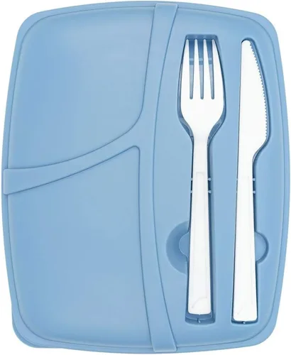 Vista 3 de Juego de recipientes de comida de viaje con tenedor y cuchillo, caja de comida de 3 secciones para sobras, ensalada y aperitivos