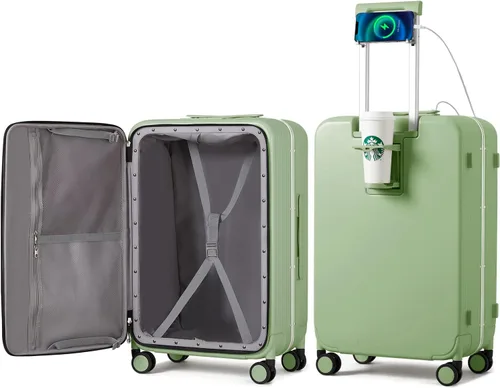 Vista 16 de mixi Equipaje PC Hardside Rolling maleta con rueda giratoria, cerradura TSA, soporte para teléfono y vaso, Verde aguacate