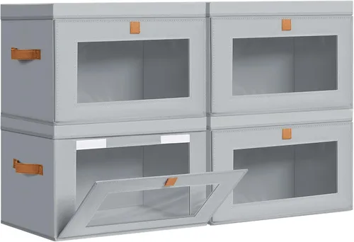 Vista 14 de DIMJ Contenedores de Almacenamiento con Tapas - Paquete de 4 Organizadores Grandes de Tela para Armario con Ventana y Asas, Cajas de Almacenamiento