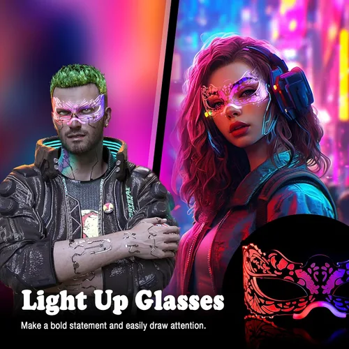 Vista 2 de Oybete 2 pares de gafas iluminadas para fiestas, gafas de visera LED para adultos y niños, accesorios futuristas para rave, anteojos LED, 7