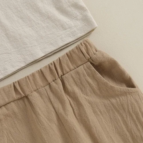 Vista 6 de Karuedoo Conjunto de camisas Henley de algodón y lino con botones y pantalones casuales para bebé niño