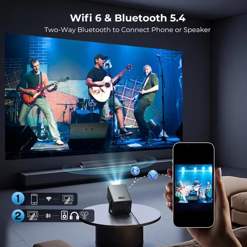 Vista 17 de [2000 ANSI luz diurna visible] Proyector de video inteligente nativo 1080P entrada 4K 8K, proyector portátil Android 14 con sonido HiFi, enfoque