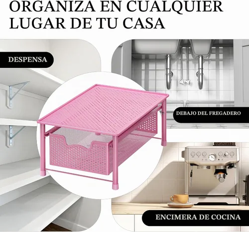 Vista 8 de Simple Houseware - Cajón organizador de cesta de gabinete apilable, rosa