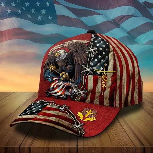 Vista 4 de CleveFit 3D Printed, One Nation Under God Baseball Cap, American Eagle Hat for USA Patriots, Unique Design Hat