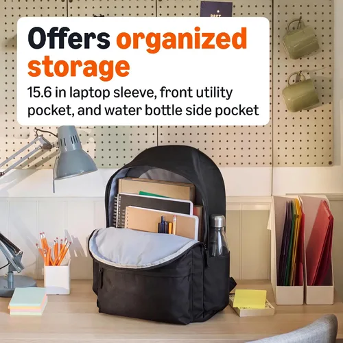 Vista 4 de Amazon Basics Mochila para la escuela, viajes, estudio con correas acolchadas ajustables para el hombro, compartimento espacioso, bolsillos