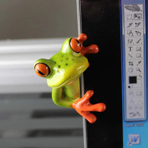 Vista 3 de 2 piezas de decoración de ranas de resina, adorable y divertida figura de rana 3D, regalo creativo de figura de animal, escritorio de oficina