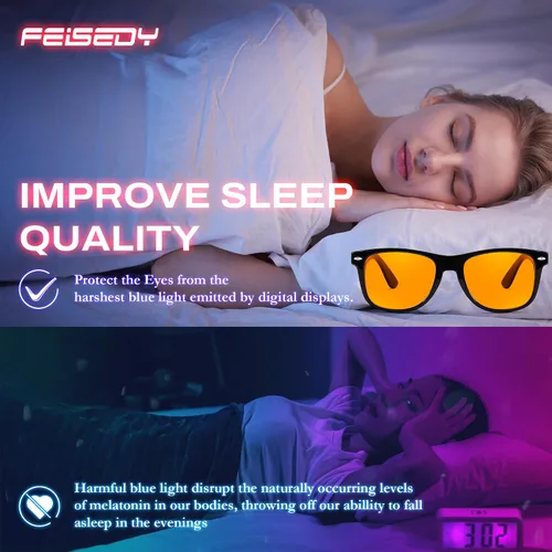 Vista 3 de FEISEDY Orange Blue Light Blocking Glasses for Woman Men Amber Lenses Computer Gaming Glasses for Better Sleep