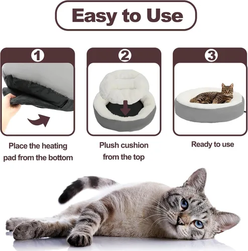 Vista 6 de Rypet Cama para gatos con calefacción para interiores, suave y acogedora cama para mascotas con temporizador y temporizador, camas para perros