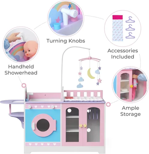 Vista 3 de Teamson Kids – Olivia's Classic 6 en 1 - Estación de Cambio de Muñecas Bebé con Almacenamiento, Muebles de Muñecas de Juego de Simulación Morado
