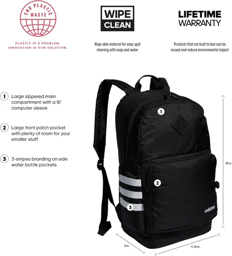 Vista 2 de adidas Classic 3S 4 Backpack, BlackWhite, One