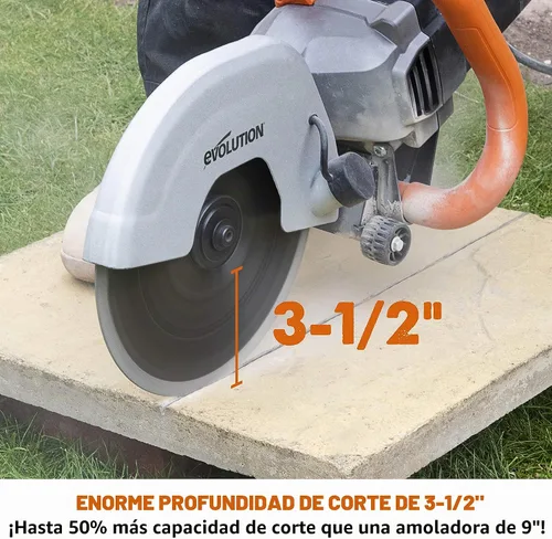 Vista 3 de Evolution R230DCT Sierra eléctrica para hormigón de 9 pulgadas Hoja de mampostería de diamante incluida Motor de 15 A Profundidad de corte