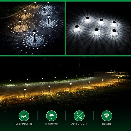 Vista 4 de URAGO Luces solares súper brillantes impermeables para exteriores, paquete de 10 unidades, del atardecer al amanecer hasta 12 horas, alimentadas por