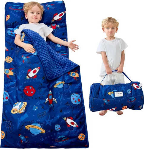 Vista 18 de Lasoftan Tapete para siesta para niños con almohada y manta, tapetes enrollados extra grandes para siestas, bolsas de dormir para niños y niñas