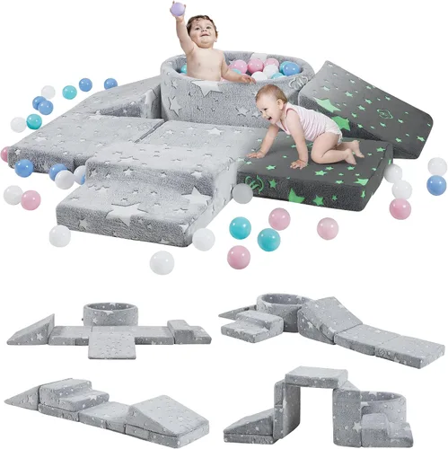 Vista 12 de Elftopia Bloques de Escalada de Espuma con Piscina de Pelotas y Escaleras para Niños Pequeños de 1-3 Años - Conjunto de Juego Suave para Gatear