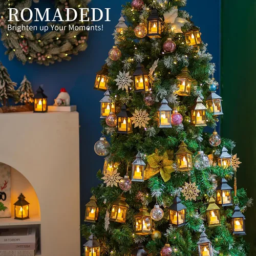 Vista 8 de Romadedi Mini Linternas Decorativas para Centro de Mesa - 10 Piezas de Linternas Pequeñas Negras Colgantes a Granel con Velas LED Parpadeantes