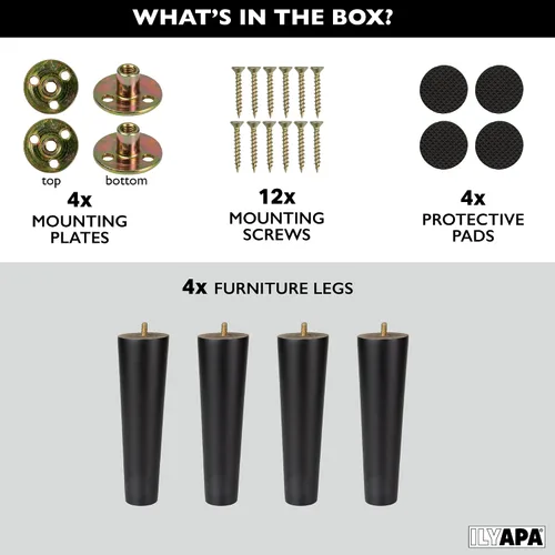 Vista 2 de Ilyapa Pies de madera para muebles, juego de 4 muebles cónicos de repuesto de madera negra de 6 pulgadas, patas de mesa auxiliar para sofás, sillas