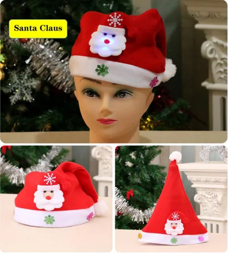 Vista 2 de Shuoyang 3 unidades, sombreros de Papá Noel, sombrero de terciopelo de Navidad brillante, sombrero de Papá Noel rojo esponjoso para adultos, hombres