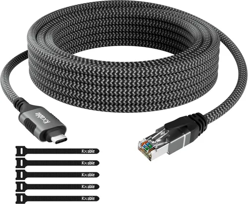 Vista 9 de Cable USB C a Ethernet de 6 pies, cable tipo C a RJ45 con USB-C macho de 100 W PD carga rápida (PD junto al puerto USB-C), Ethernet y carga dos