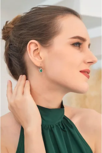 Vista 3 de Aretes para mujer, aretes de piedra natal, 0.315 x 0.236 in con halo de pera genuina o sintética, palancas, aretes de lágrima, aretes de gota