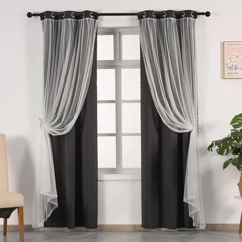 Vista 9 de Anytime Cortinas opacas y transparentes para ventana, par de paneles de cortinas lisas con ojales en la parte superior, 35 pulgadas de ancho x 63