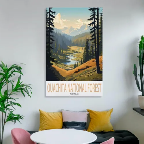 Vista 6 de Ouachita - Póster de viaje vintage del bosque nacional de Arkansas, 08 x 12 pulgadas (7.9 x 11.8 in), pintura en lienzo para sala de estar