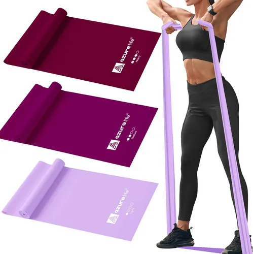 Vista 13 de A AZURELIFE - Bandas de resistencia profesionales largas sin látex, bandas elásticas para terapia física, yoga, pilates, rehabilitación