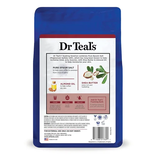 Vista 10 de Dr Teal's - Sal de Epsom con Magnesio para Remojar, Suavizar y Hidratar con Manteca de Karité y Aceite de Almendras, 3 libras