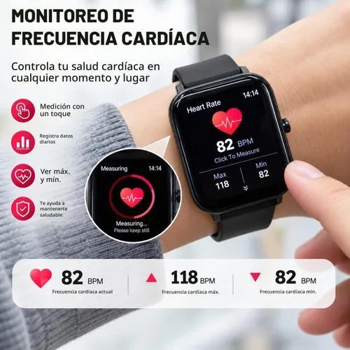 Vista 4 de Choiknbo Reloj inteligente con rastreador de fitness para teléfonos Android/iOS, pantalla táctil completa de 1.69 pulgadas con monitor de frecuencia