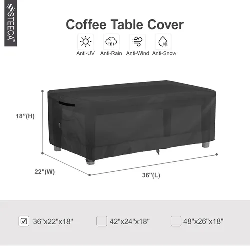 Vista 2 de Funda para Mesa de Café de Patio, Impermeable Rectangular Pequeña Funda para Mesa Auxiliar para Muebles de Exterior 36L x 22A x 18Al pulgadas, Negro