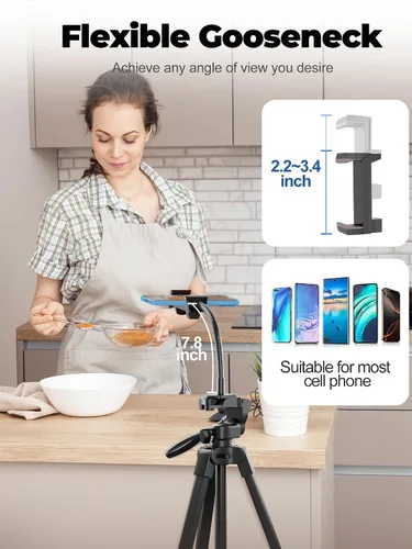 Vista 4 de EMART Soporte de trípode para teléfono de 61 pulgadas con cuello de ganso flexible, trípode portátil para iPhone y cámara, soporte aéreo
