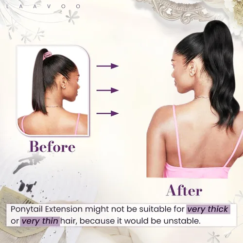 Vista 4 de LaaVoo Extensión de cola de caballo de cabello humano marrón para mujer, extensiones de cola de caballo marrón oscuro, extensiones de cabello humano
