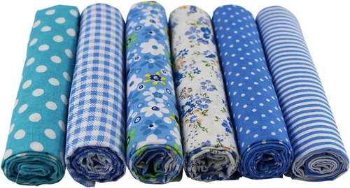 Vista 2 de UOOOM 6pcs 19.7x19.7 in Patchwork algodón tela DIY costura hecho a mano acolchado tela diferentes diseños (Tone-Blue)