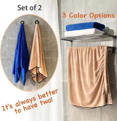 Vista 7 de kilofly 2 toallas de baño ajustables para hombre con cierre a presión, 26 x 54 pulgadas Azul y caqui