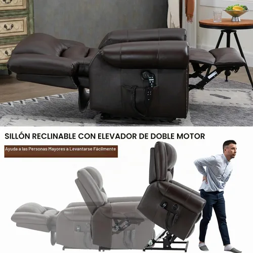 Vista 5 de Silla Elevadora Eléctrica de Doble Motor, Silla Reclinable que se Recuesta Completamente, Sillón Reclinable Eléctrico con Masaje y Calor