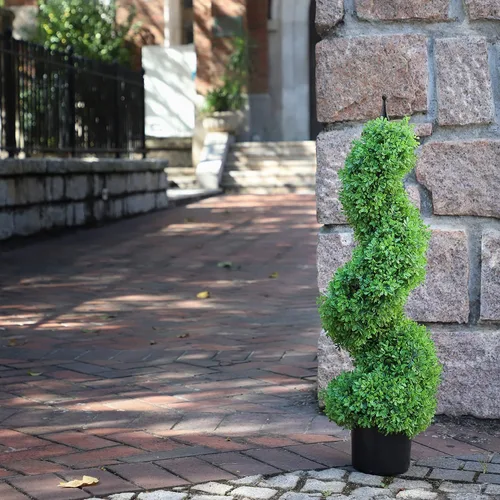 Vista 7 de momoplant Topiarios artificiales para exteriores, árbol topiario de boj en espiral sintético, 3 pies (2 piezas) planta exterior para decoración
