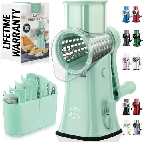 Vista 15 de Zulay Kitchen Rallador Rotativo de Queso de 5 Cuchillas Rallador de Queso - Rallador de Queso Manual de Manivela con Succión Reforzada y 5 Tambores